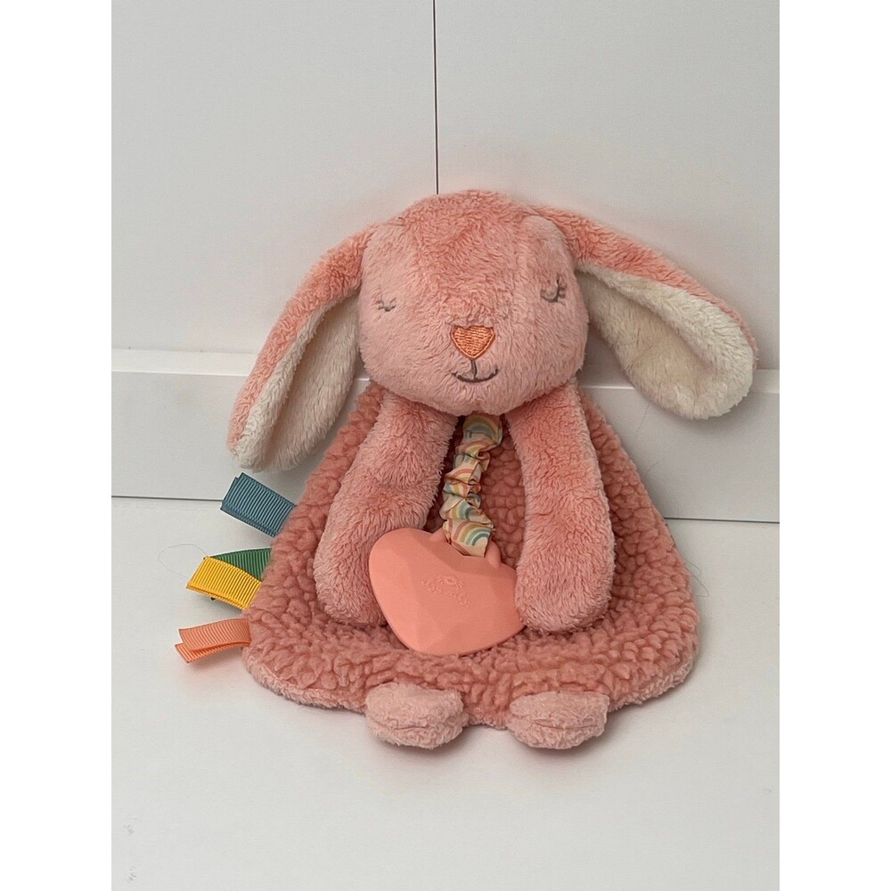 ITZY RITZY Pink Bunny Lovey Plush Teether Tag Toy Security Blanket Lovie